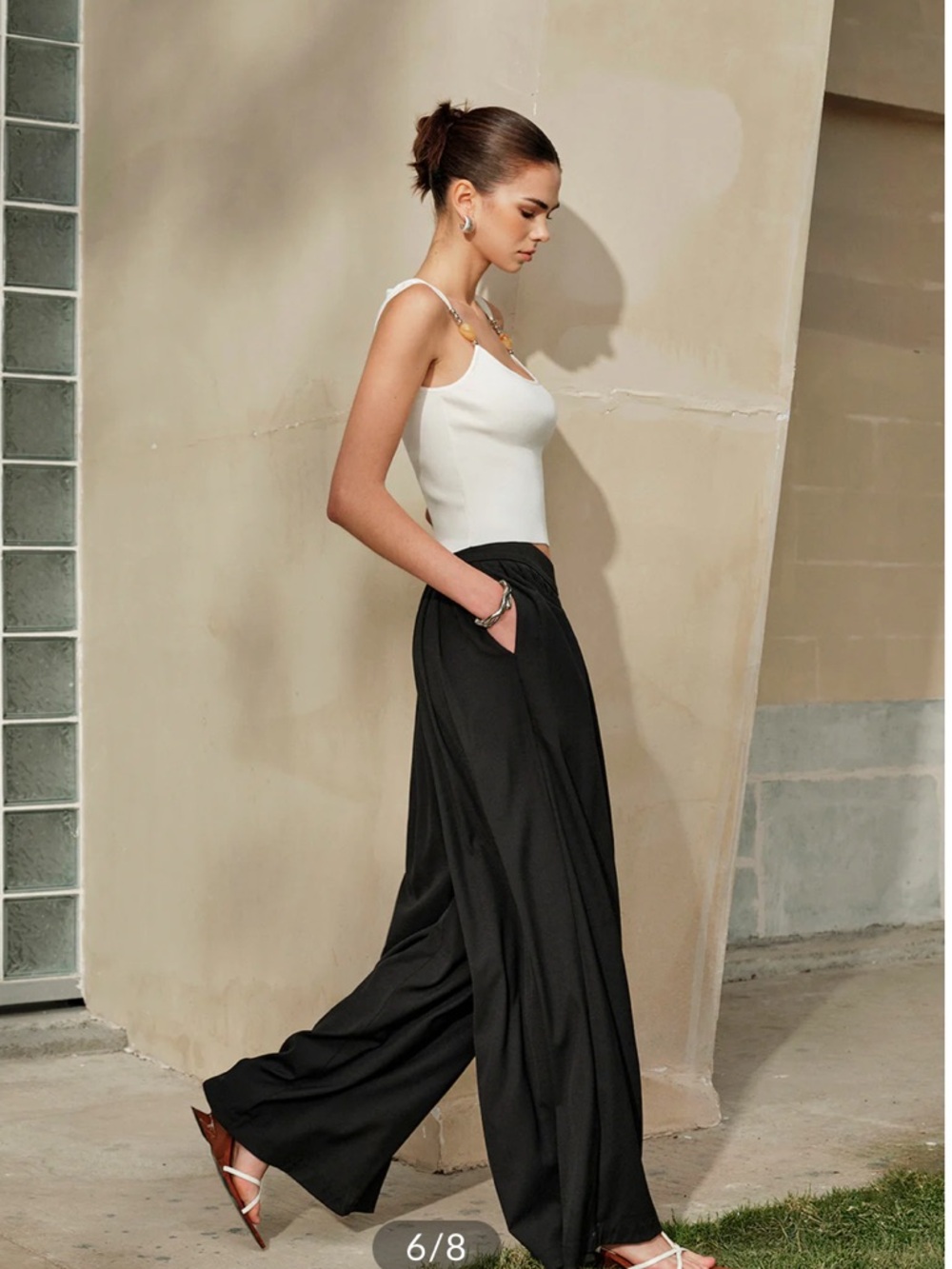 Commense mid waist pleated wide leg pants